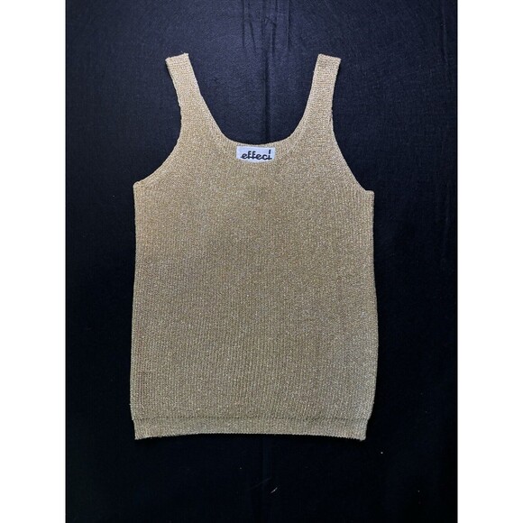 Y2K 90s Effeci Womens Vintage Gold Knit Tank Top Scoop Neck Size Medium - Picture 1 of 10